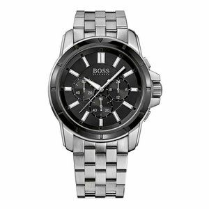 NEW HUGO BOSS HB 1512928 MENS SILVER BLACK DIAL WATCH